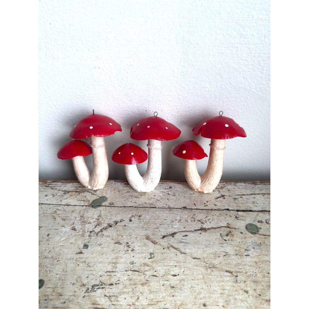 Vintage Mushroom Wall Hanging Set | Cottagecore Decor, Red & Yellow